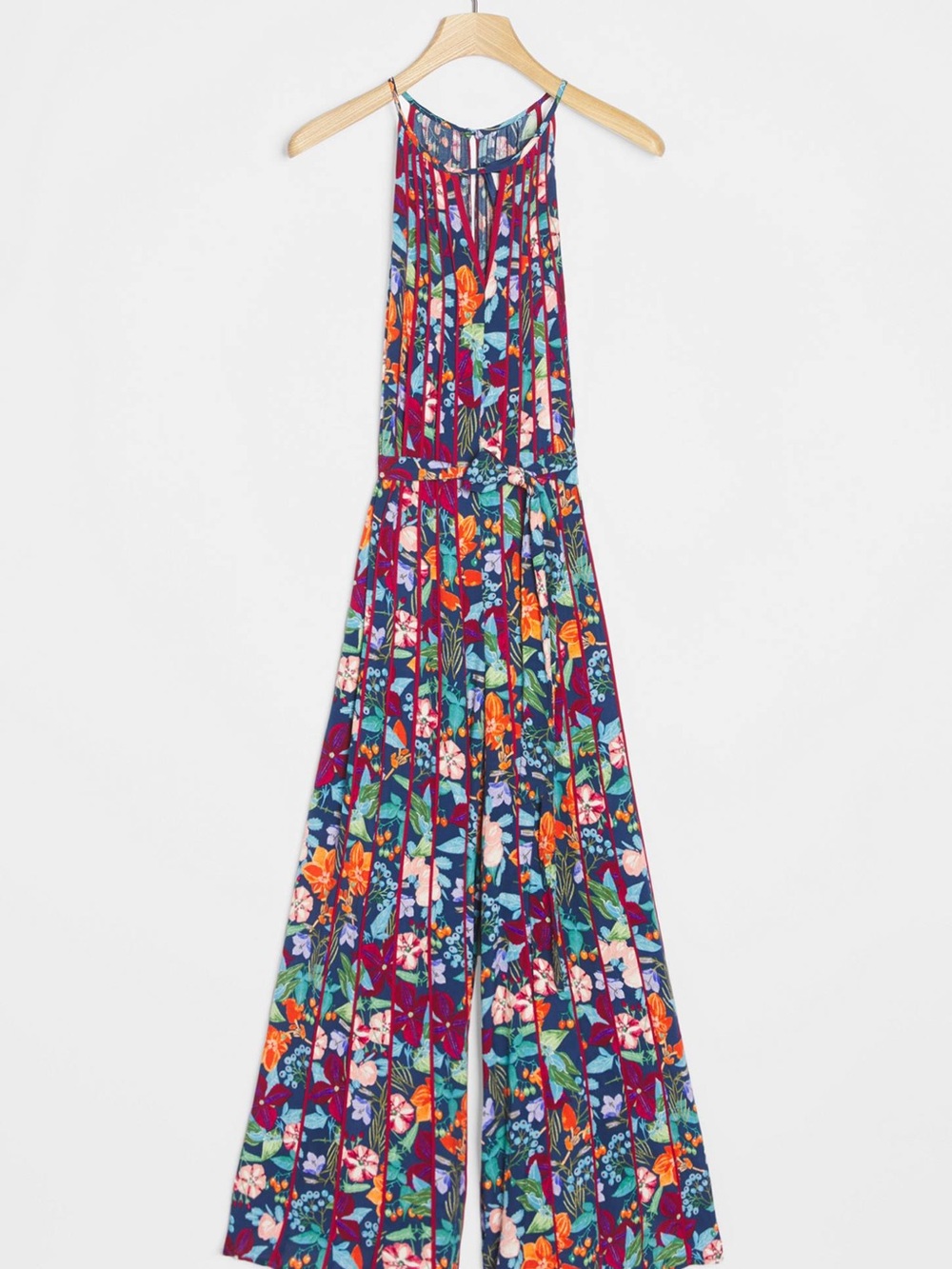 Anthropologie Floral Halter Wide-Leg Jumpsuit - Navy Multi